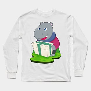 Hippo Christmas Package Long Sleeve T-Shirt